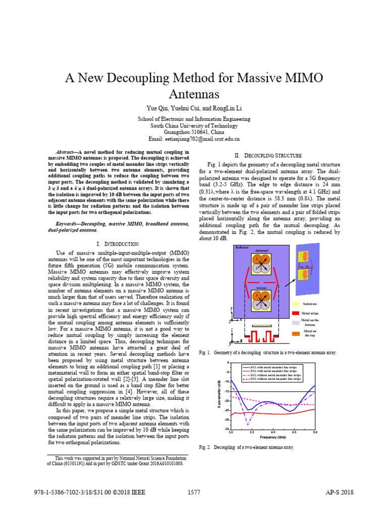 A New Decoupling Method For Massive MIMO Antennas | PDF | Antenna ...