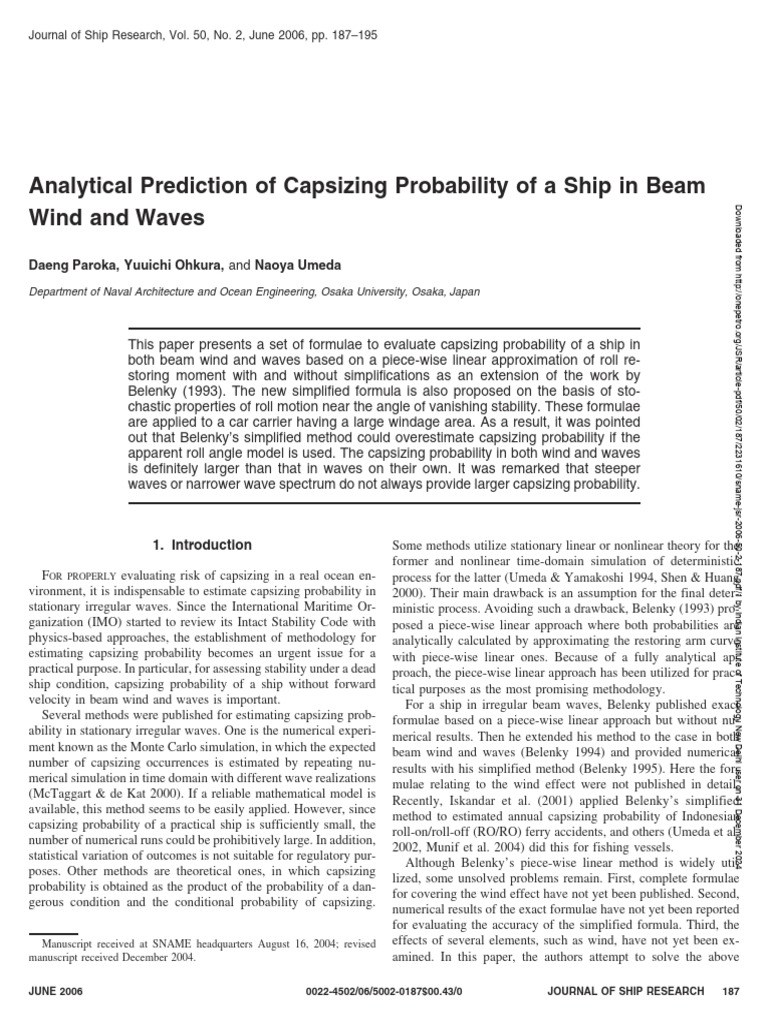 Ship Capsizing Probability in Wind and Waves | PDF | Waves | Physics