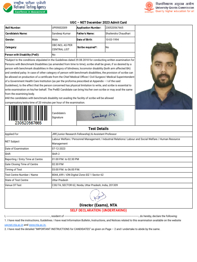 University Grants Commission (UGC) - NET - India | PDF | Identity Document