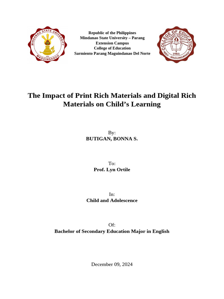 Impact of Print vs. Digital Learning Materials | PDF | Learning | Literacy