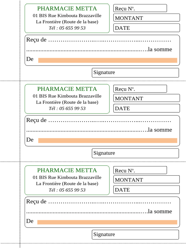 Reçu de la Pharmacie Metta | PDF