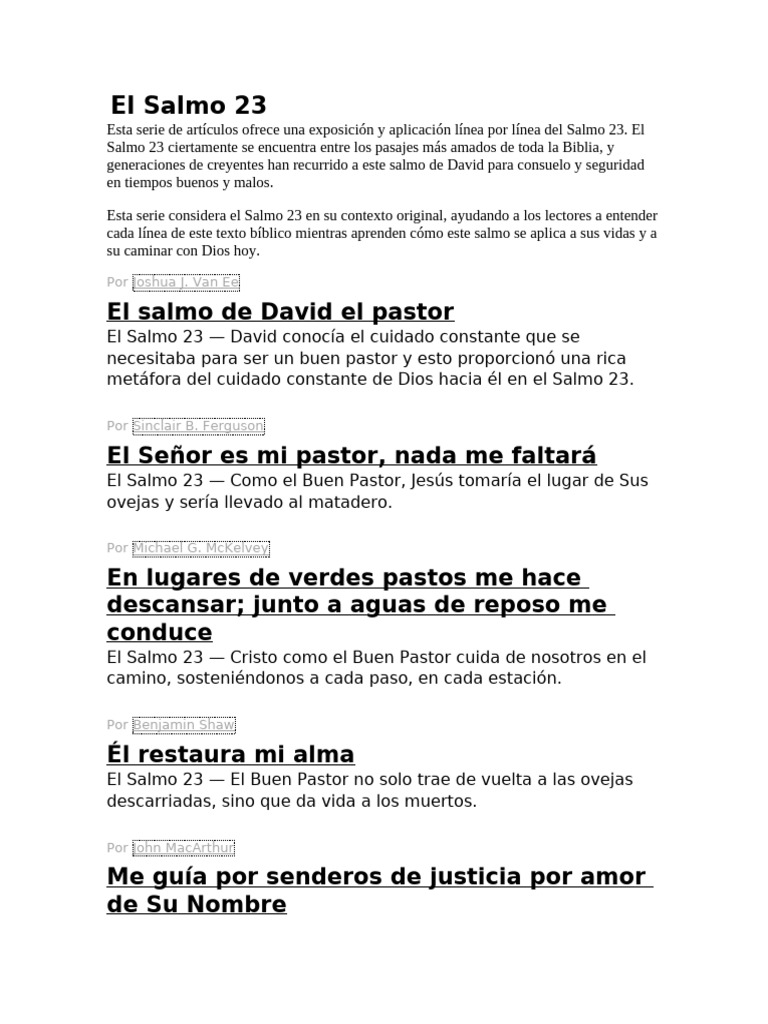Exposición y Aplicación del Salmo 23 | PDF | Teología | Creencia