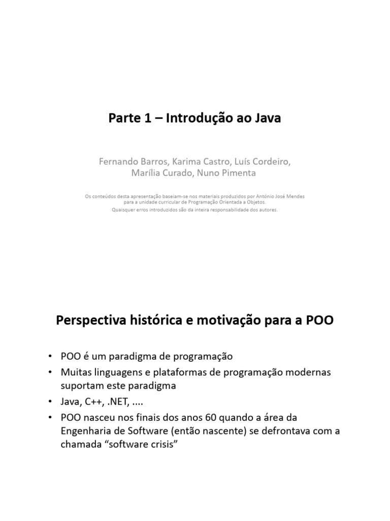 Parte 1 - Introdução Ao Java | PDF | Programação orientada a objetos ...