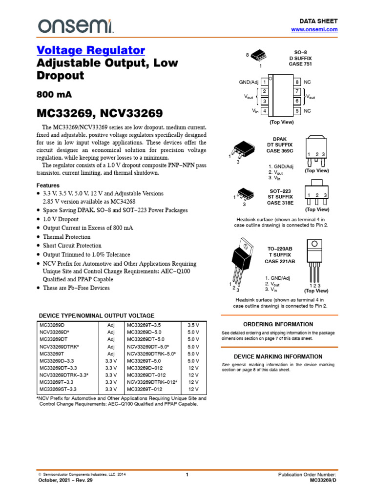 MC33269 Voltage Regulator Datasheet | PDF | Capacitor | Electricity