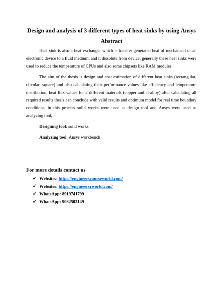 S23007 - Design and Analysis of 3 Different Types of Heat Sinks by ...