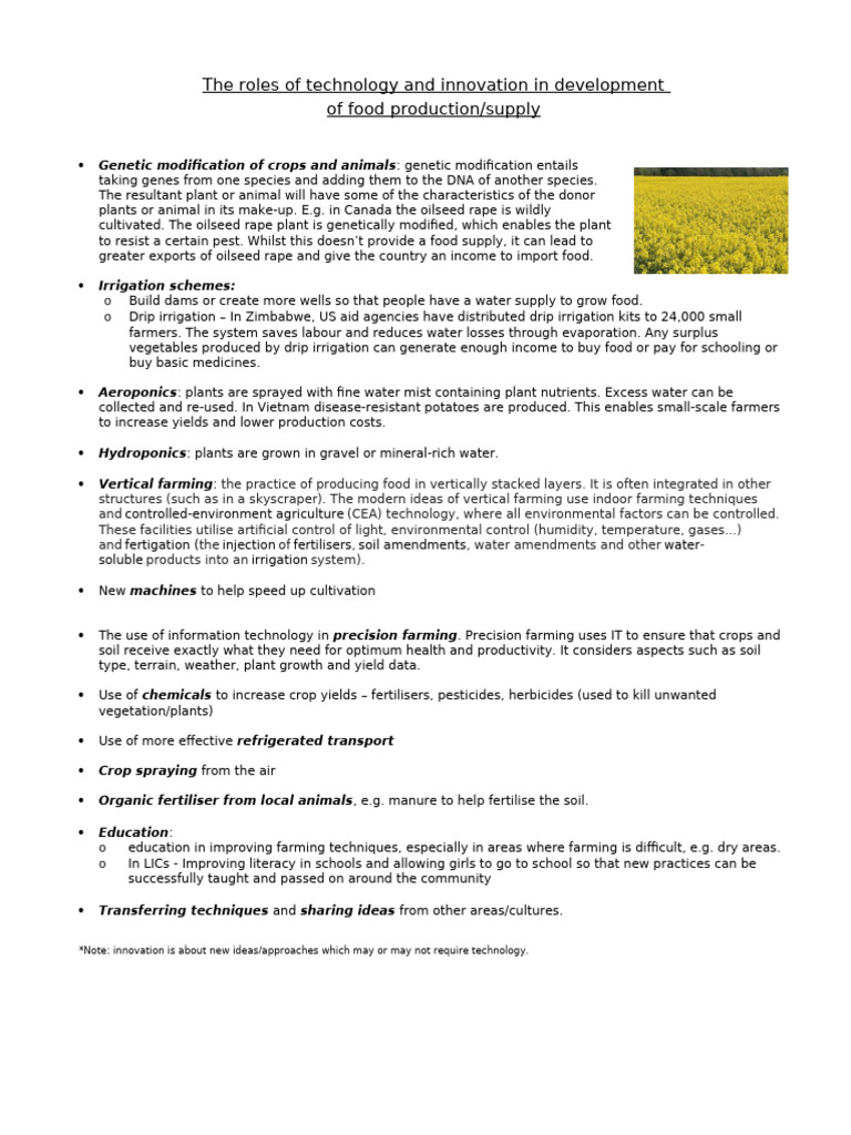 Role of Technology and Innovation | PDF | Agriculture | Green Revolution