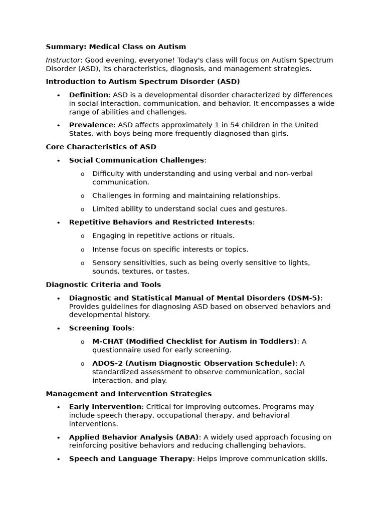 Summary on autism pdf autism spectrum mental disorder