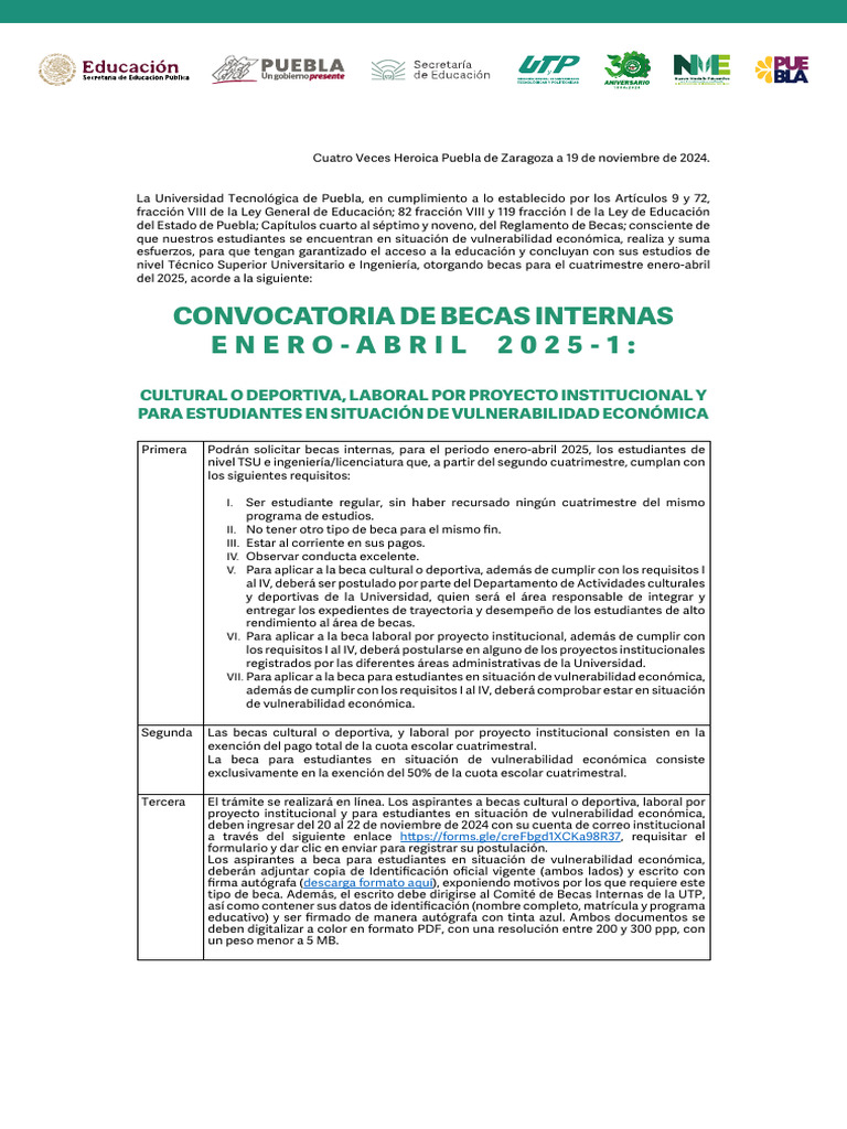 Convocatoria Becas Internas UTP 2025 | PDF