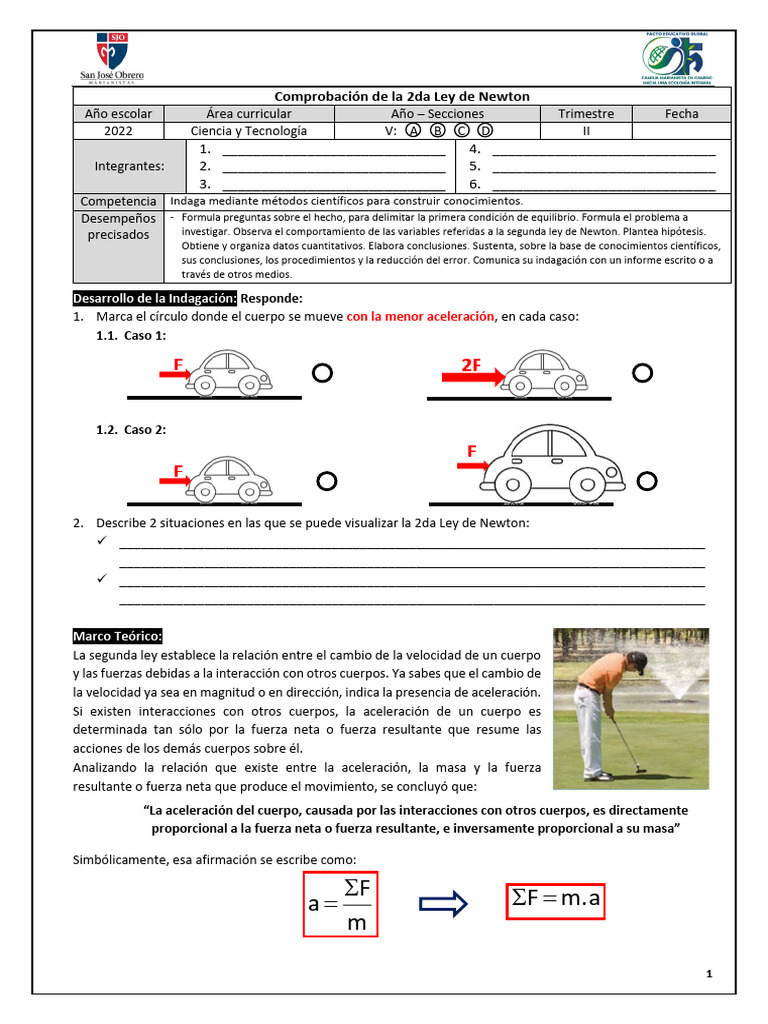 PRACT LAB - 2da Ley de Newton | PDF | Fuerza | Las leyes del movimiento ...