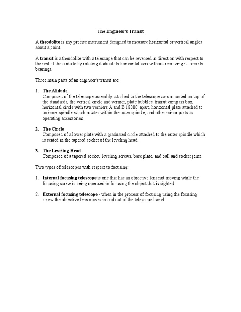 Understanding Engineer's Transit Components | PDF