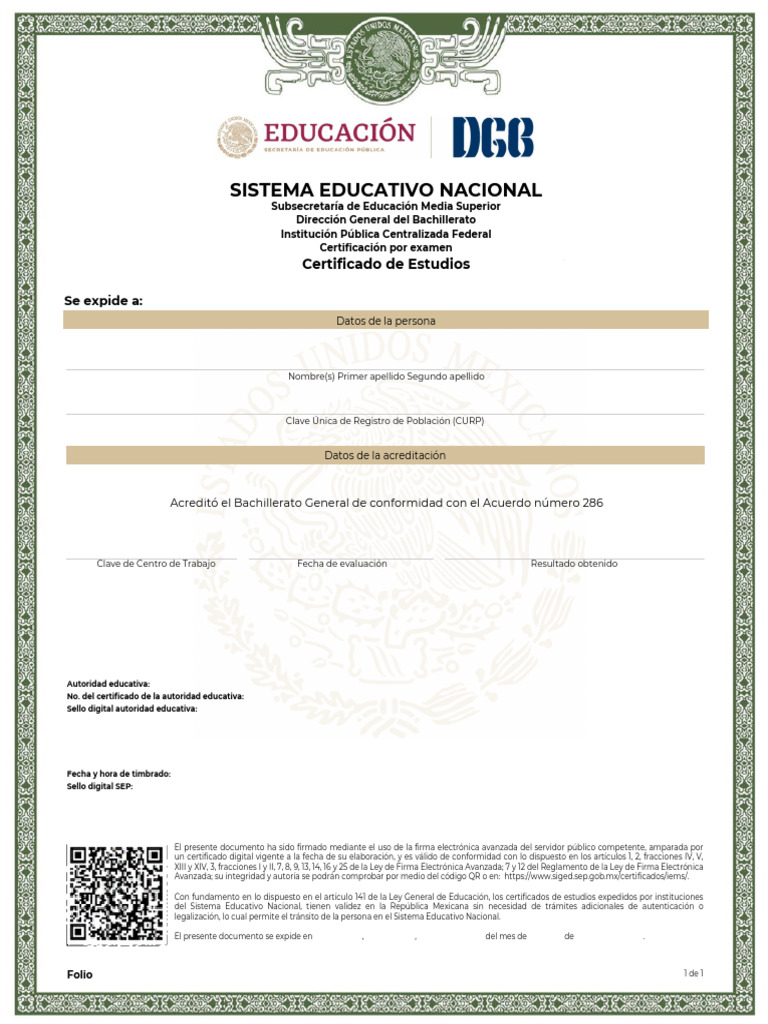 Certificado de Bachillerato SEP | PDF