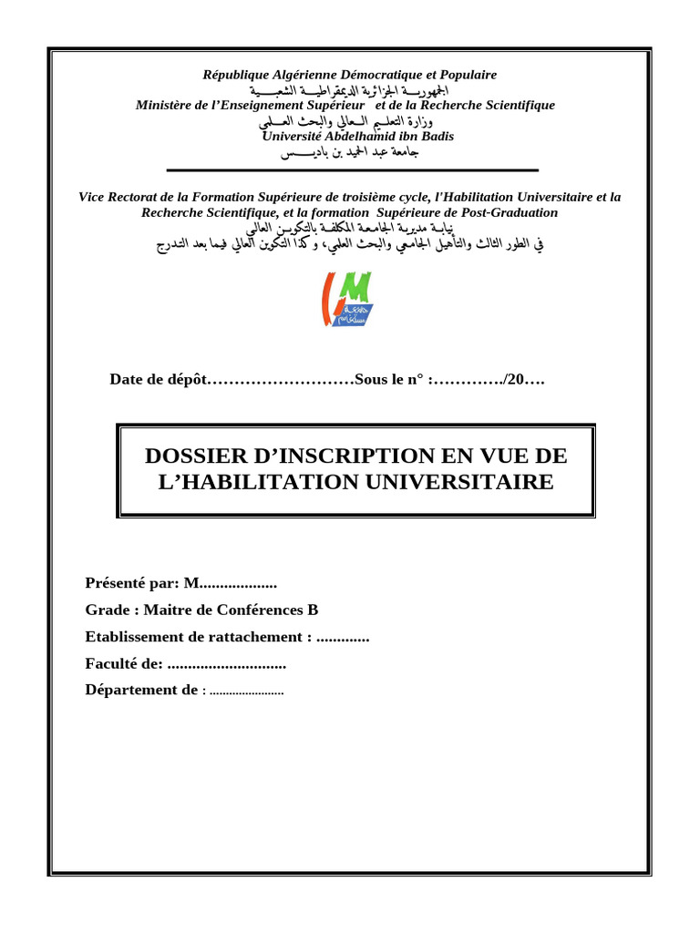 Dossier d'inscription habilitation universitaire | PDF