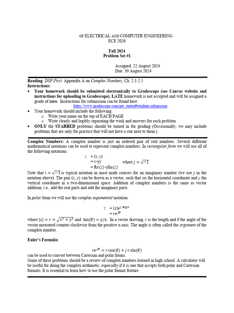 HW 01 Fa 24 | PDF | Complex Number | Cartesian Coordinate System