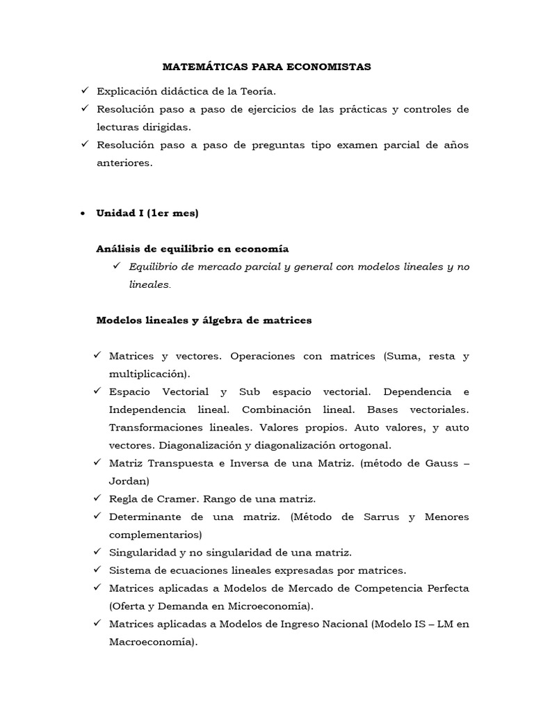 MATEMÁTICAS PARA ECONOMISTAS - III CICLO - UNT - ECONOMIA | PDF ...