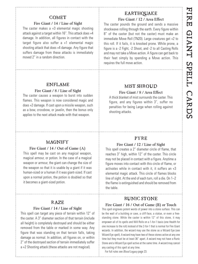 Fire Giant Spell Cards | PDF