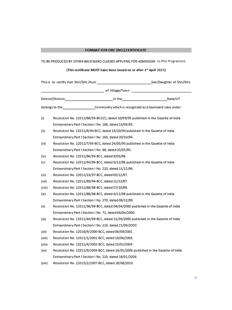 format of caste certificate NIT Raipur | PDF | Politics Of India ...