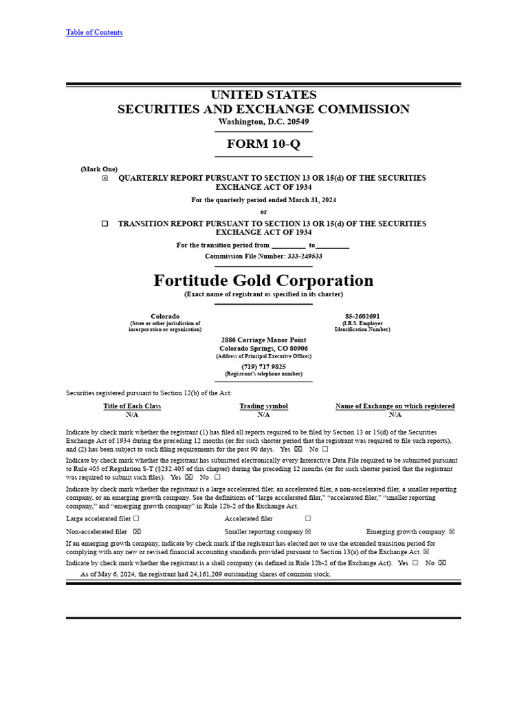 Fortitude Gold Q1 2024 Report | PDF | Financial Statement | Fair Value