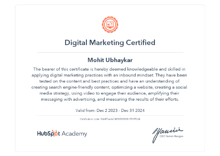 Digital Marketing Certificate | PDF