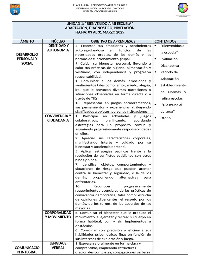 Plan Anual Educación Parvularia 2025 | PDF | Educación de la primera ...