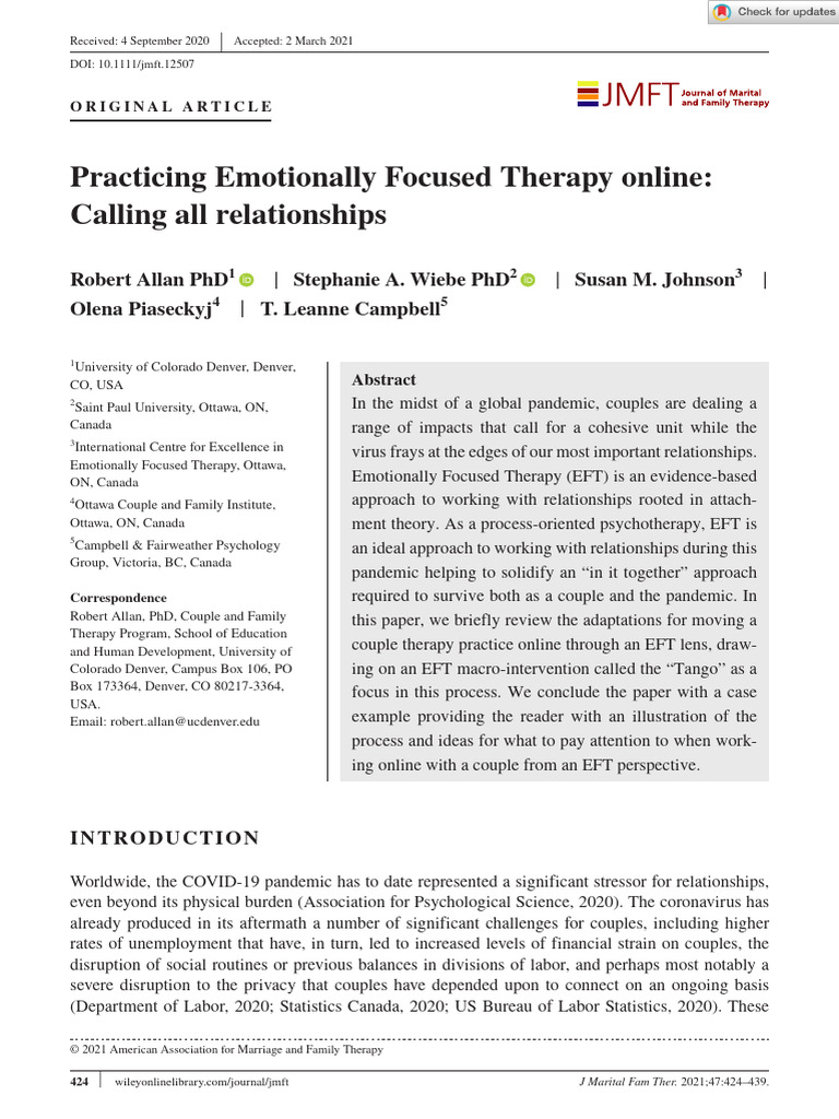 Online Emotionally Focused Therapy During COVID-19 | PDF | Attachment ...