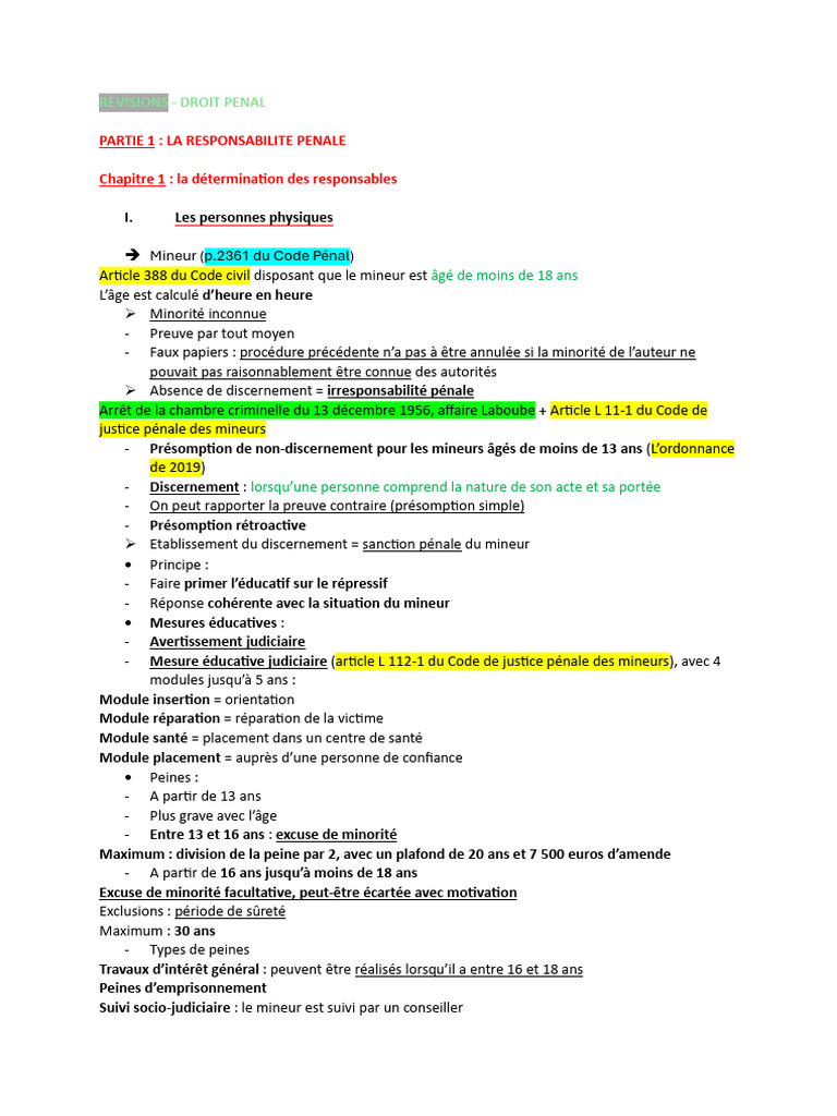 Responsabilité pénale des mineurs et adultes | PDF | Aider et ...