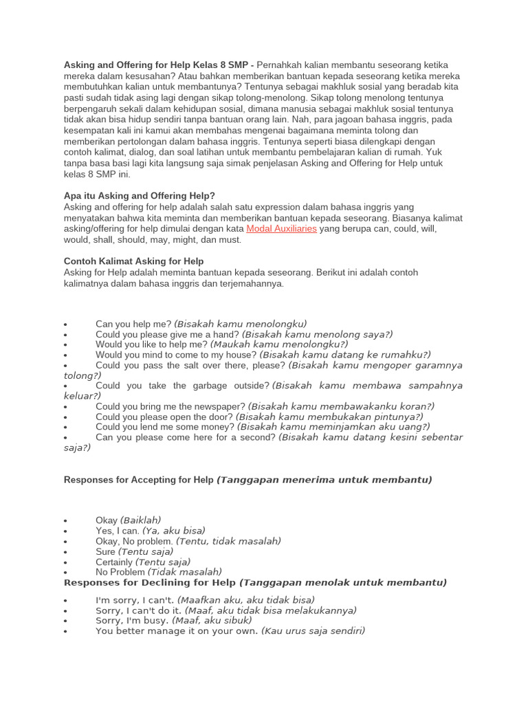 Panduan Asking dan Offering Help SMP | PDF