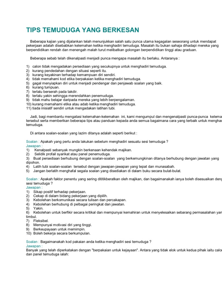 Tips Temuduga Yang Berkesan Pdf