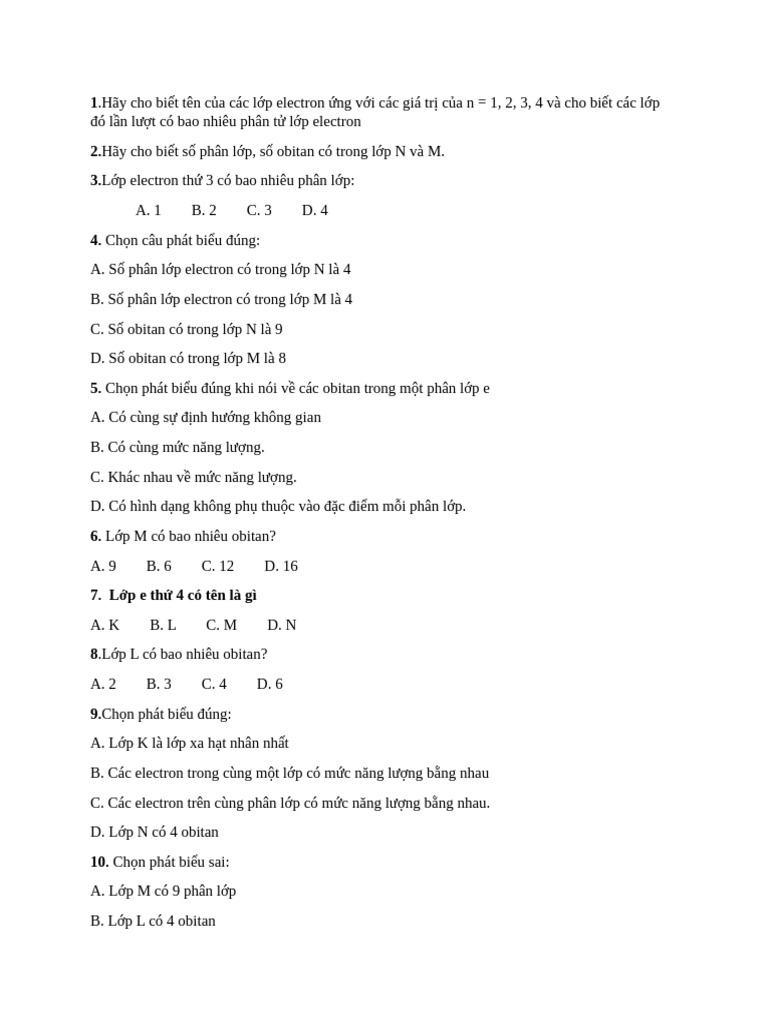 Bai Tap CHE 10 | PDF
