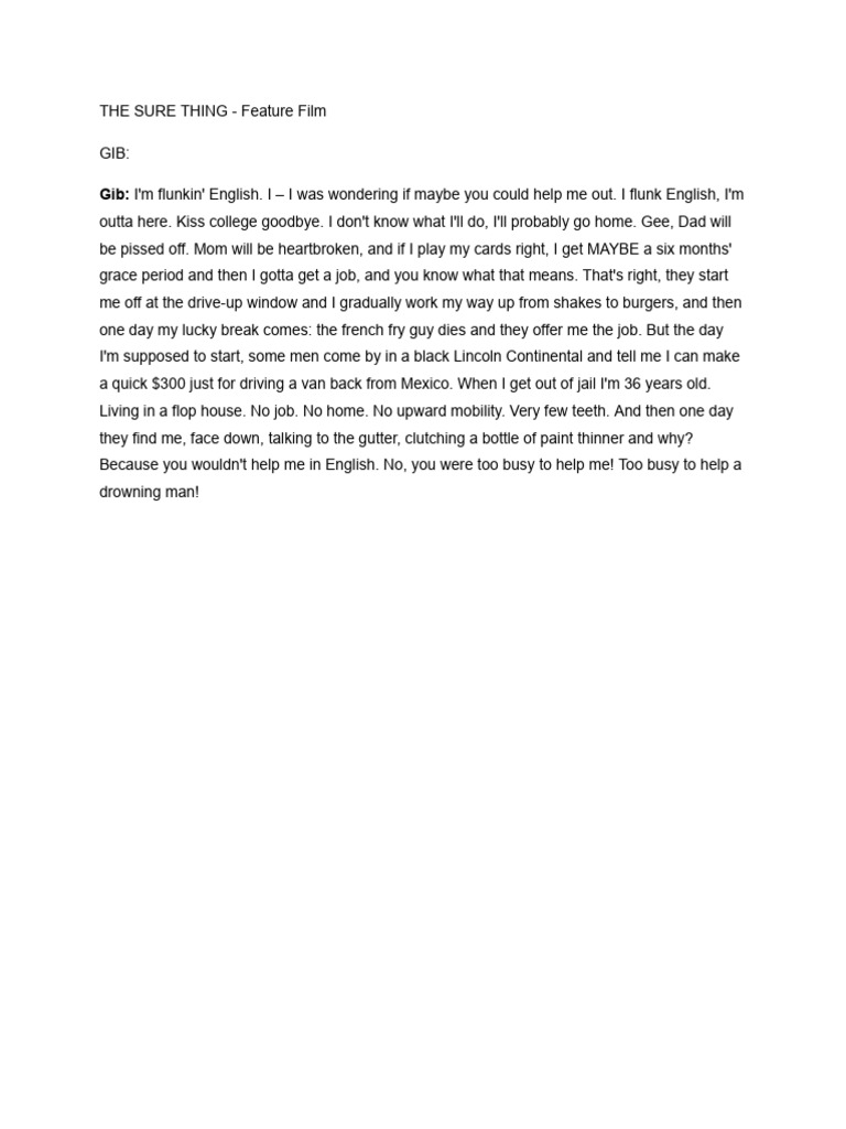 Gib The Sure Thing Monologue Pdf