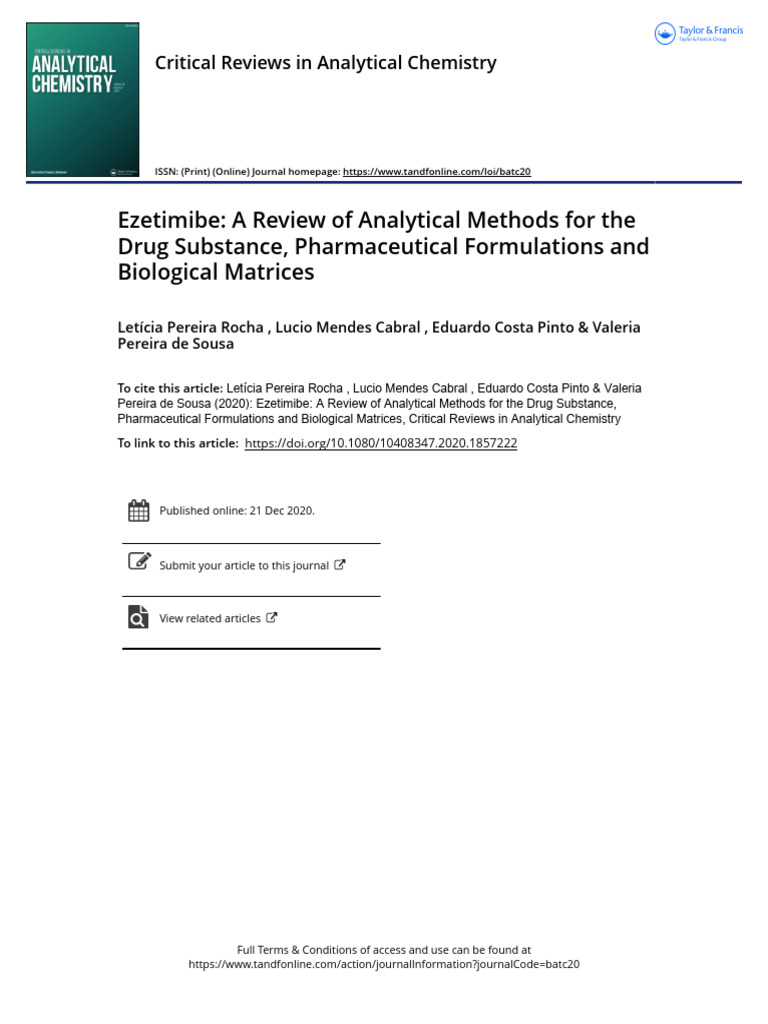 2020 - Ezetimibe A Review of Analytical Methods For The Drug Substance ...