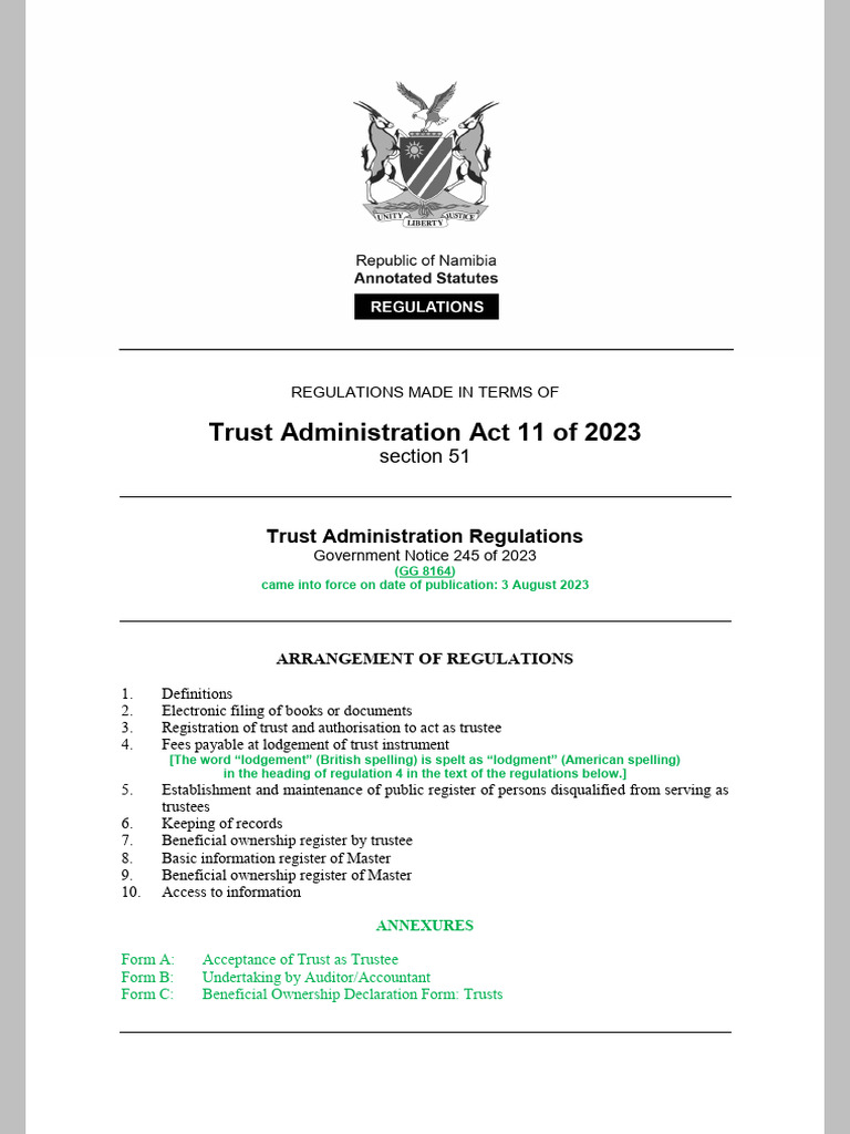 Trust Administration Regulations 2023 | PDF | Identity Document | Trustee