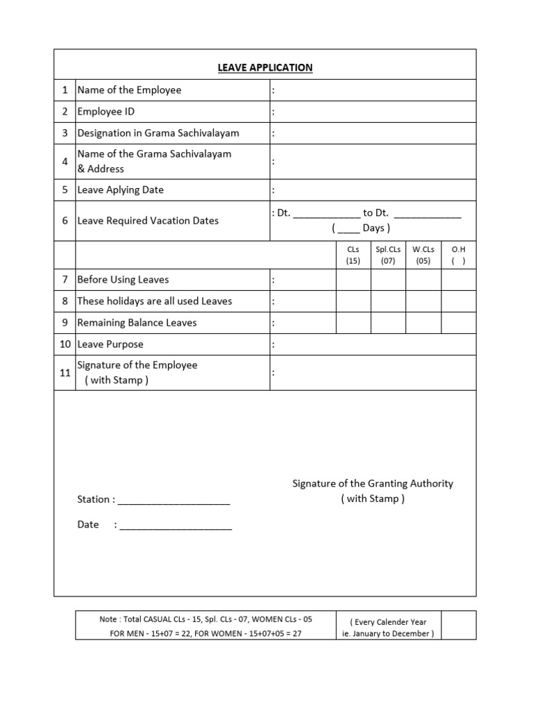 Grama Sachivalayam Leave Application Form | PDF