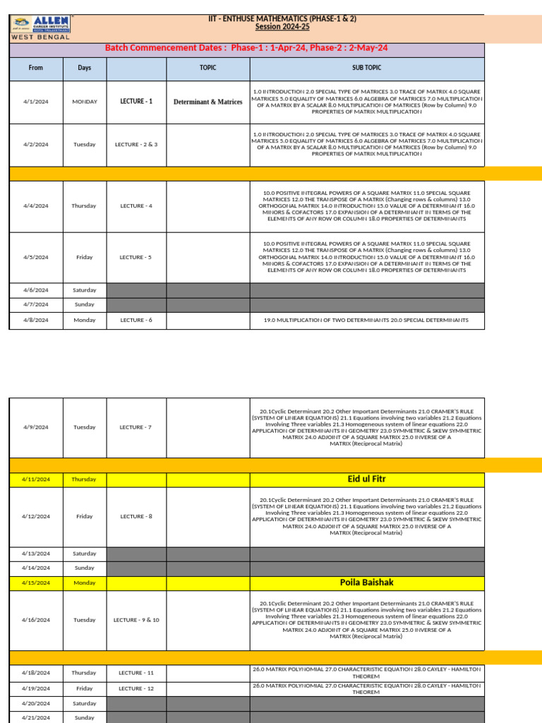 FINAL ENTHUSE IIT_MATHS (2024-25) | PDF | Matrix (Mathematics ...