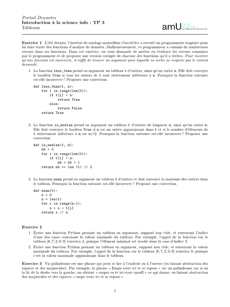 Erreurs et corrections de fonctions Python | PDF
