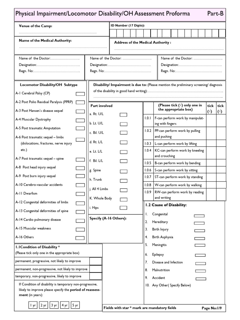 Locomotor Disability Assessment Proforma | PDF | Anatomical Terms Of ...