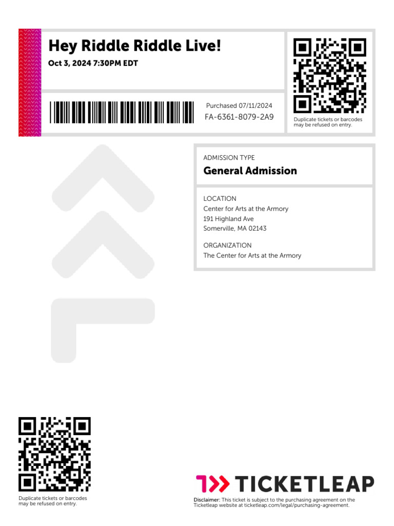 Hey Riddle Riddle Live Tickets - Somerville | PDF