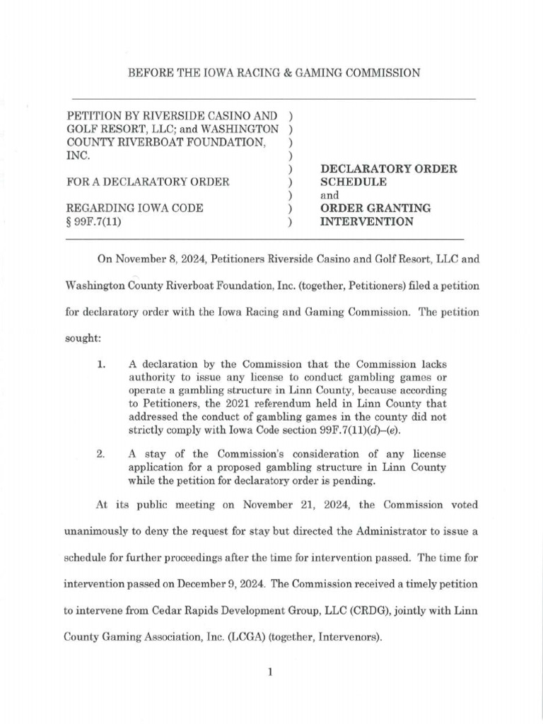 Iowa Gaming Commission Declaratory Order | PDF | Intervention (Law ...