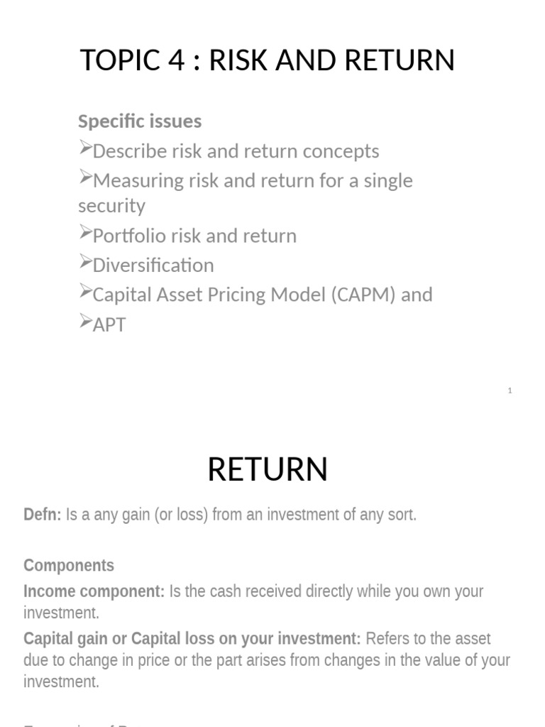 Risk and Return: Concepts Explained | PDF | Capital Asset Pricing Model ...