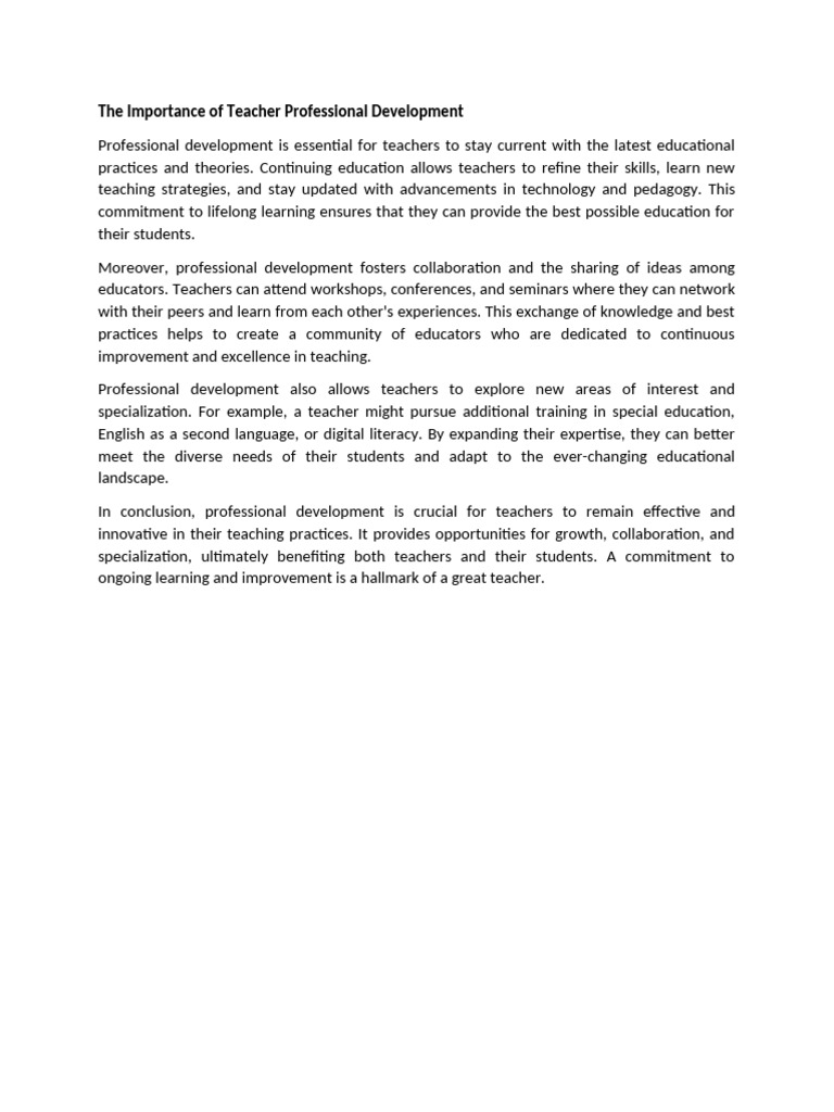 The Importance of Teacher Professional Development | PDF