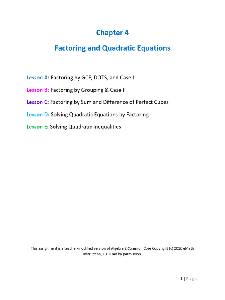 A2 Chapter 4 Notes & HW 6 | PDF | Quadratic Equation | Equations