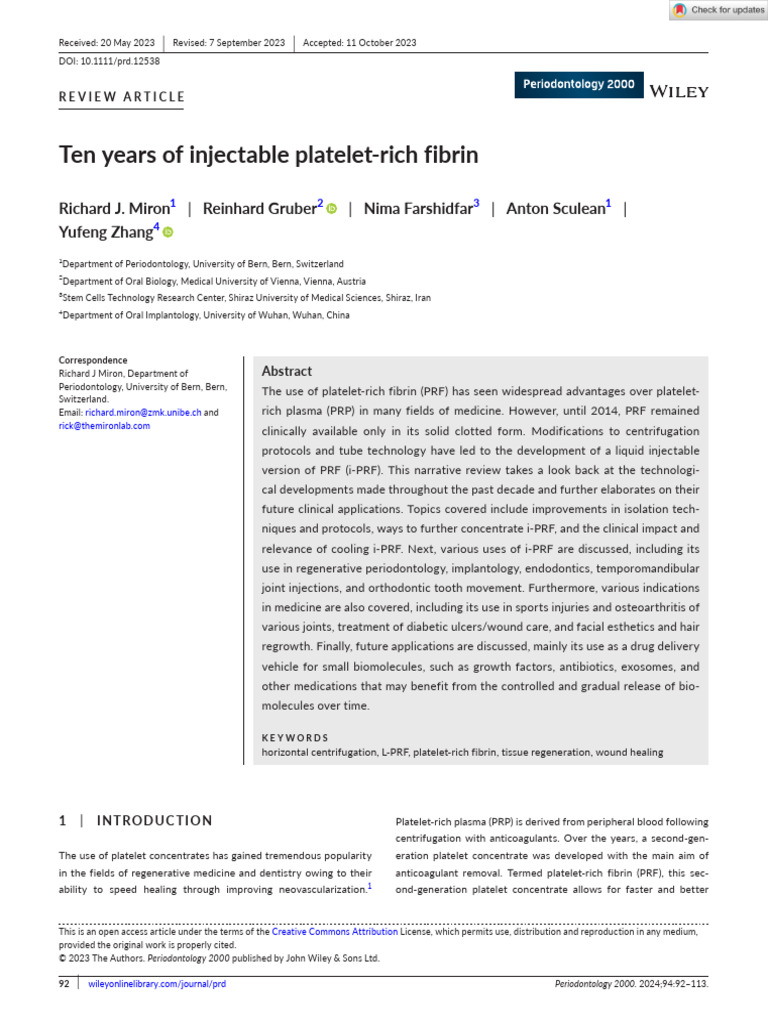 En Years of Injectable Platelet Rich Fibrin | PDF | Platelet | Macrophage