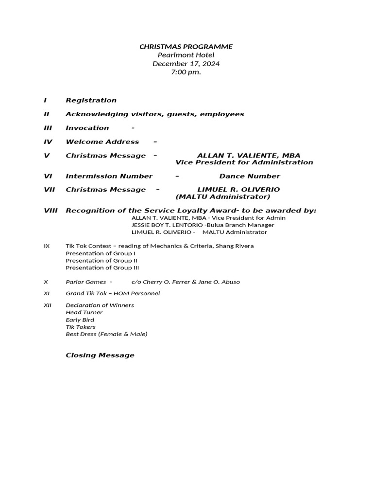 Christmas Program 2024 Departmental | PDF