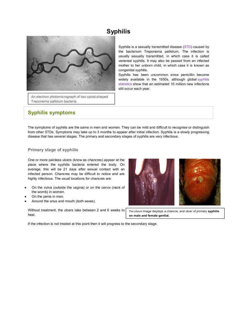 Syphilis Is A Sexually Transmitted Disease | PDF | Sexually Transmitted ...