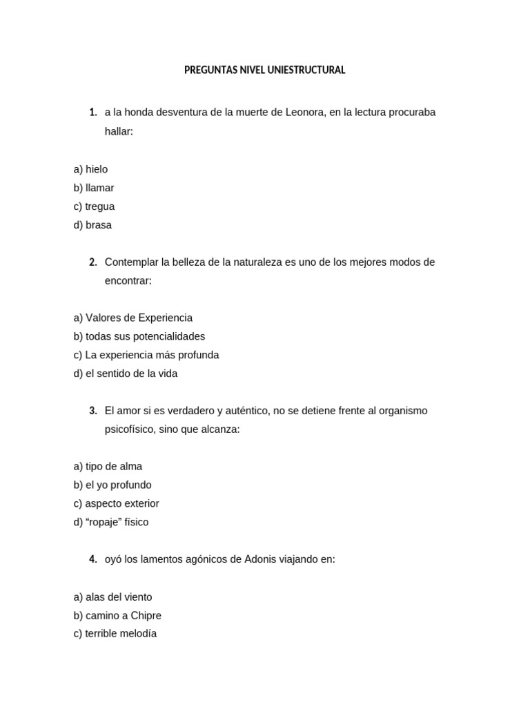 Preguntas de Comprensión Uniestructural | PDF