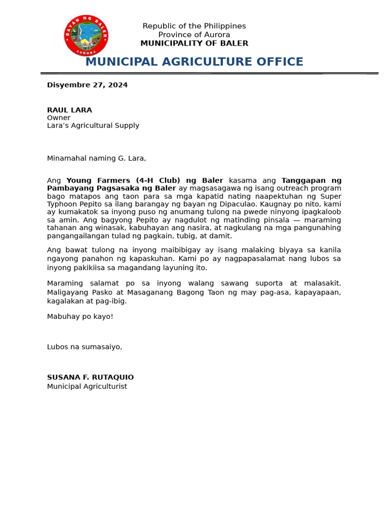 Solicitation Letter - para Sa Ty Pepito | PDF