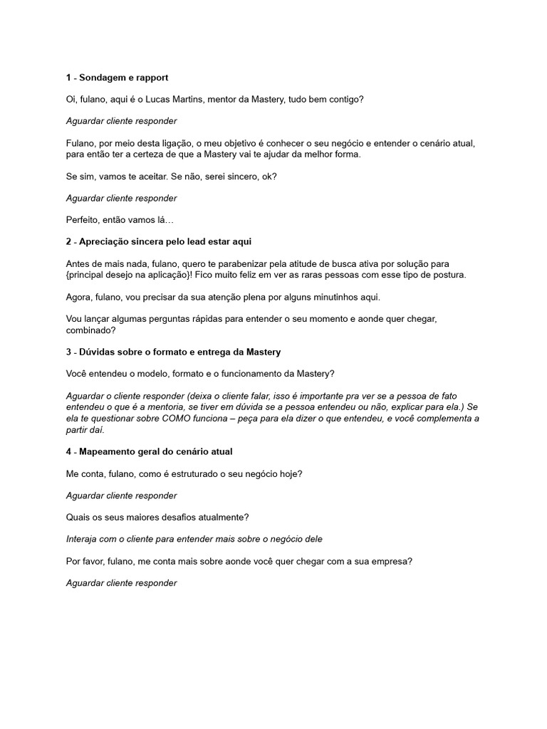 Script de Ligação - Bala de Prata | PDF