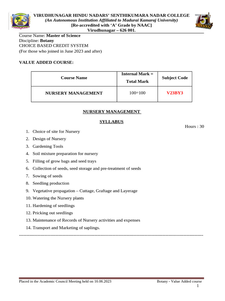 Value Added Course Nursery Management | PDF