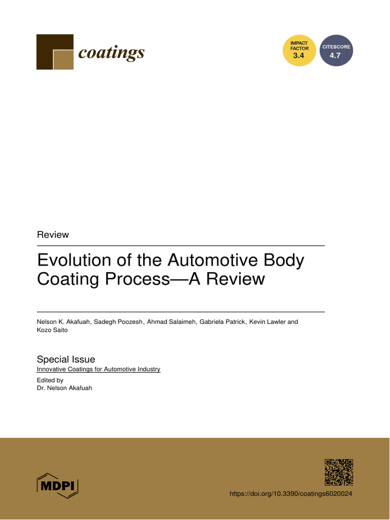 Akafuah Evolution of The Automotive Body Coating Process-A Review | PDF ...