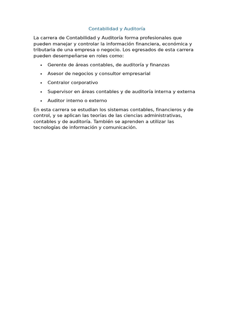 Carrera en Contabilidad y Auditoría | PDF