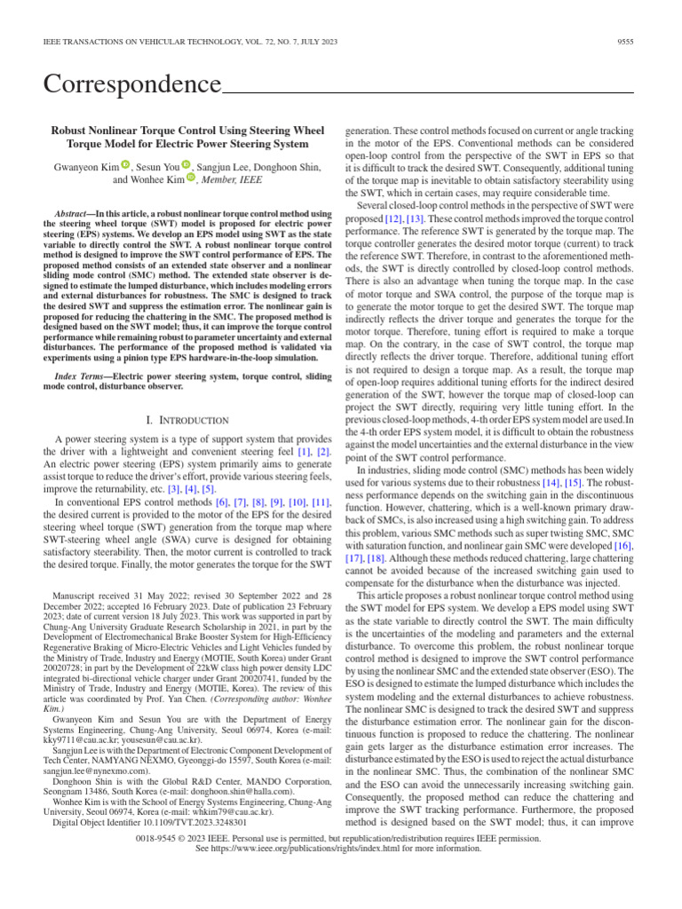 Robust Torque Control for Electric Steering | PDF | Mechanics